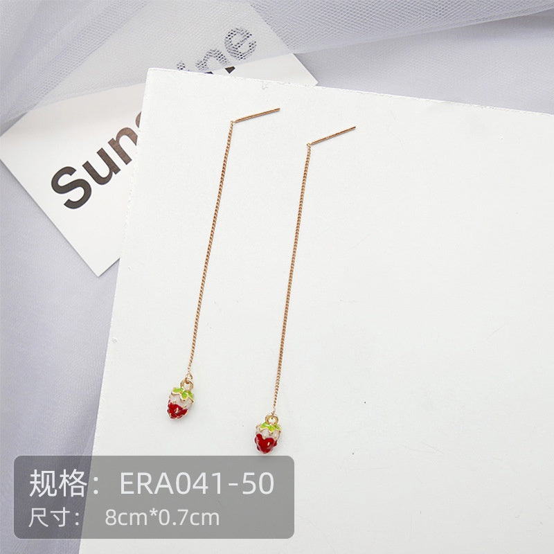 Pekanbaru Anting Wanita Merah Cherry Love Anting Panjang Simple Elegan Buah Long Strawberry Woman Earrings Anting Berkualitas Anting Drop Korean Style