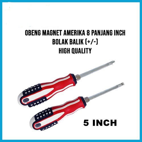 Pekanbaru HR-OBENG amerika Bolak Balik AMERIKA Min Plus 2in1 Screwdriver - + USA Mata Gagang karet Magnet Minus 5 inch 5"