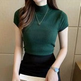 Pekanbaru Baju Model Turtleneck Kaos Lengan Pendek Carenina Baju RIB Garis-Garis (LD 80, P 40)