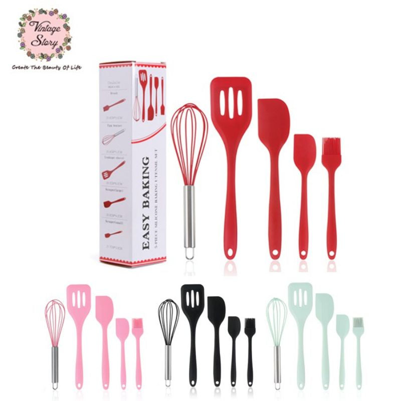 Pekanbaru Set Spatula Peralatan Masak Sutil Silikon Non Stick Cooking Tools Isi 5 Pcs
