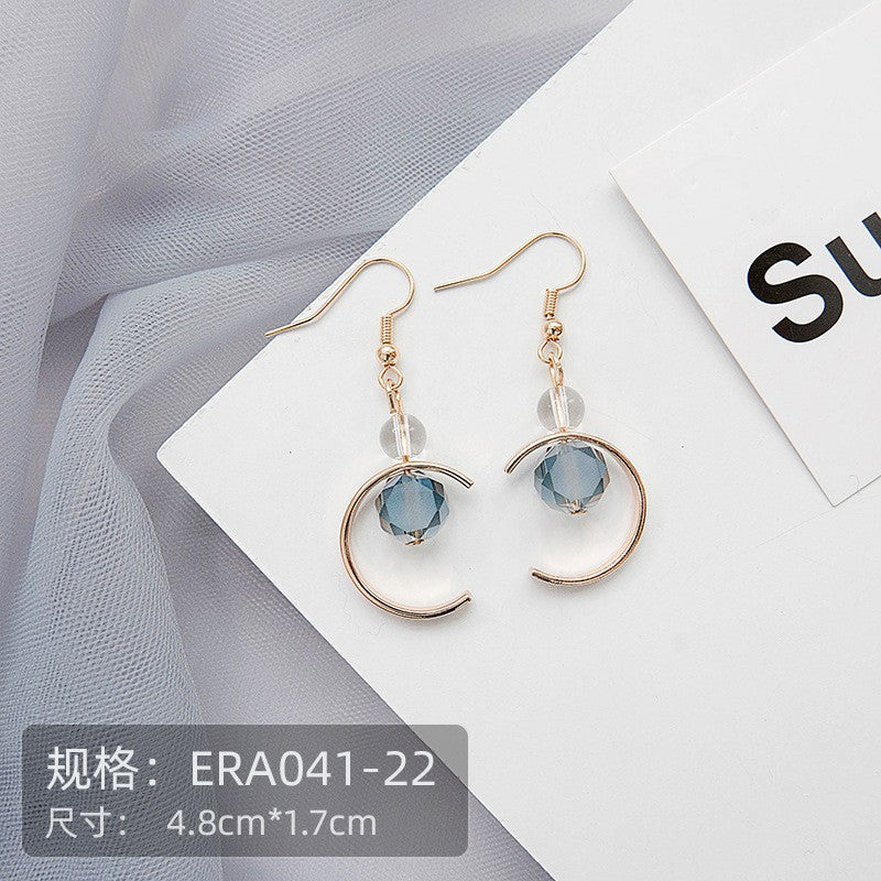 Pekanbaru Anting Wanita Korea Biru Emas Permata Anting Panjang Elegan Simple Beda Kiri Kanan Anting Berkualitas Korean Style