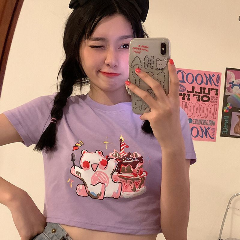 Pekanbaru Kaos Crop Happy Birthday Beruang Ulang Tahun Kue Lilin Unik Lucu Croptop Bday Lembut Berkualitas Beruang Pesta Kue Baju Crop Aesthetic Birthday Top Korean Style