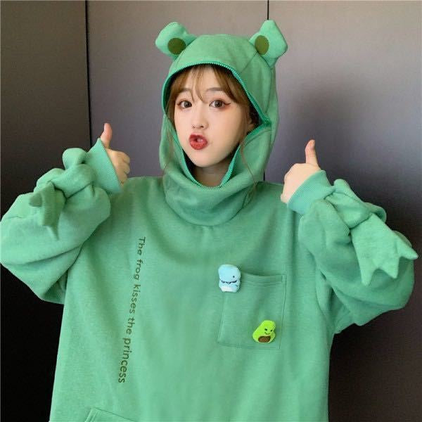 Pekanbaru Hoodie Oversize Katak Kodok Korea Hoodie Topi Full Zipper Lucu Avocado Dino Hoodie Unisex Besar Korean Style