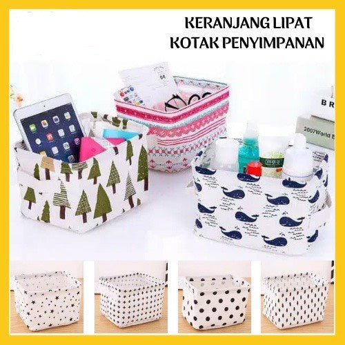 Pekanbaru HR- Keranjang Lipat Mini Canvas Storage Box Organizer Multifungsi Wadah Kotak Penyimpanan Aksesories Kosmetik Kanvas