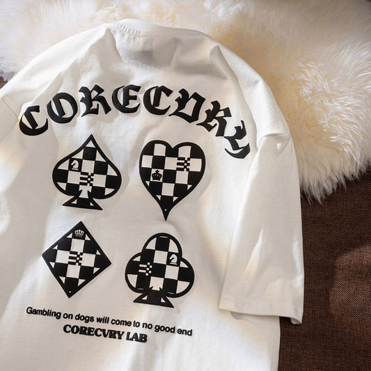 Pekanbaru Kaos Oversize Poker Corecory Across The Future Tshirt Spade Heart Diamond Club T-shirt Couple Unisex Catur Chess Kuda Black White Berkualitas Street Style Corecvry Club Korean Style