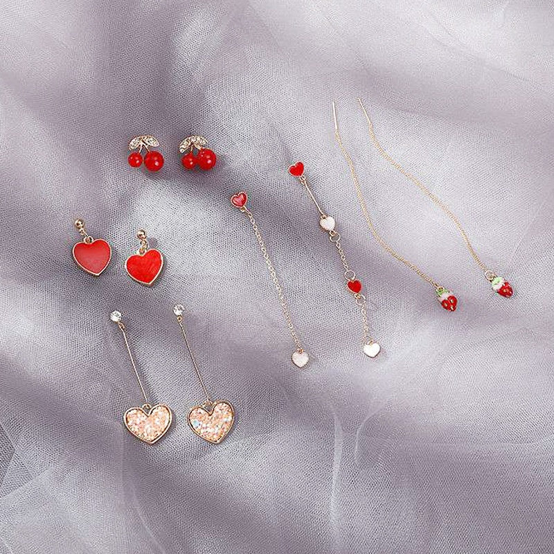 Pekanbaru Anting Wanita Merah Cherry Love Anting Panjang Simple Elegan Buah Long Strawberry Woman Earrings Anting Berkualitas Anting Drop Korean Style