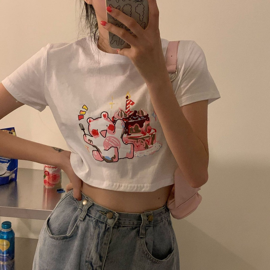 Pekanbaru Kaos Crop Happy Birthday Beruang Ulang Tahun Kue Lilin Unik Lucu Croptop Bday Lembut Berkualitas Beruang Pesta Kue Baju Crop Aesthetic Birthday Top Korean Style