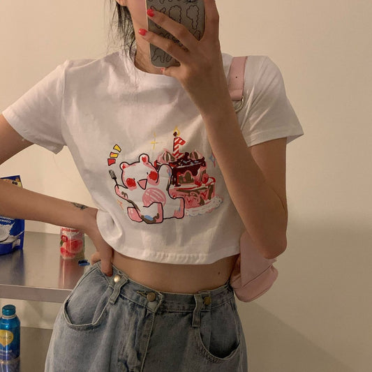 Pekanbaru Kaos Crop Happy Birthday Beruang Ulang Tahun Kue Lilin Unik Lucu Croptop Bday Lembut Berkualitas Beruang Pesta Kue Baju Crop Aesthetic Birthday Top Korean Style