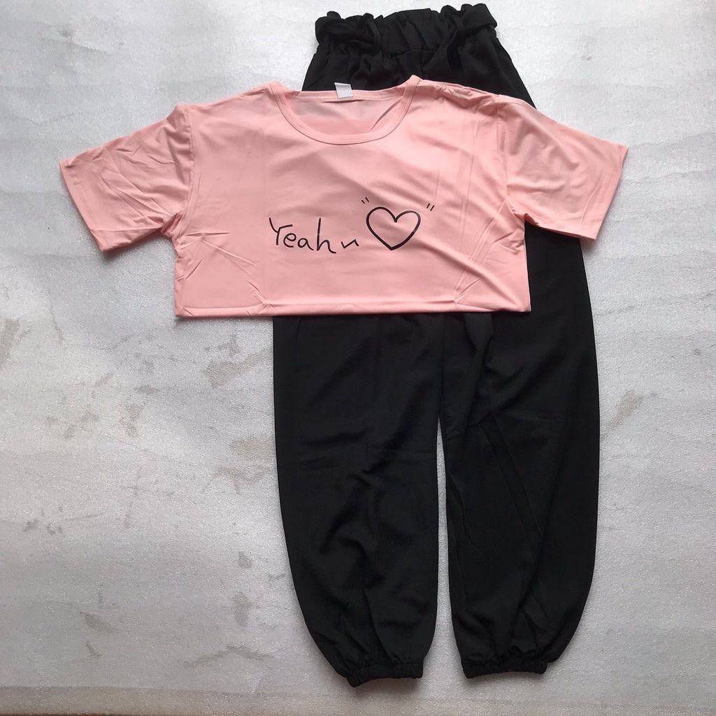 Pekanbaru Setelan Wanita Daily Set One Set Oversize Hijau Hati Love Selebgram Korean Style Baju 1 Set Kaos Celana Karet Lembut Berkualitas