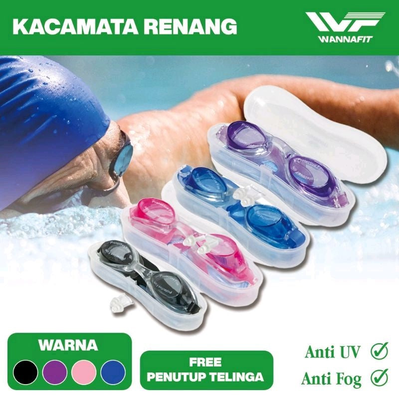 Pekanbaru Kacamata Renang Wannafit Anti Fog Uv Free Box Kacamata+Penutup Telinga