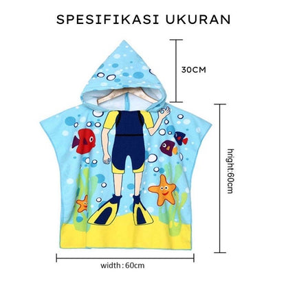 Pekanbaru Baju Handuk Mandi Anak Karakter / Handuk Ponco Topi