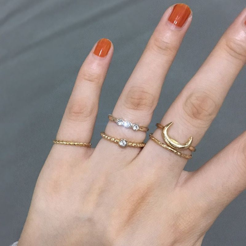 Pekanbaru Isi 4/8 Pcs  /Set Cincin Emas Hias Mutiara Gaya  Untuk Wanita