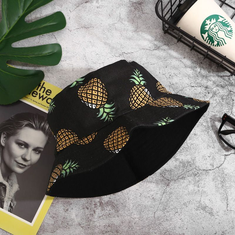Pekanbaru Topi Bucket Motif Hawai Pisang Nenas 2 Sisi Two Side Fruit Fisherman Hat Unisex High Quality Korean Retro Style