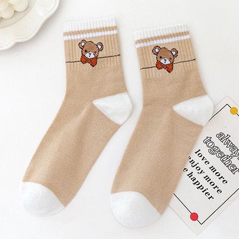 Pekanbaru Kaos Kaki Panjang Teddy Bear Brown Chocolate White Import Sock Beruang Square Coklat Putih High Quality Korean Style