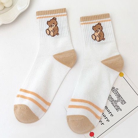 Pekanbaru Kaos Kaki Panjang Teddy Bear Brown Chocolate White Import Sock Beruang Square Coklat Putih High Quality Korean Style