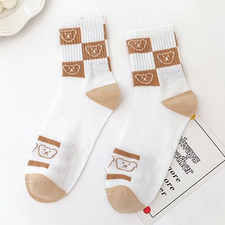 Pekanbaru Kaos Kaki Panjang Teddy Bear Brown Chocolate White Import Sock Beruang Square Coklat Putih High Quality Korean Style