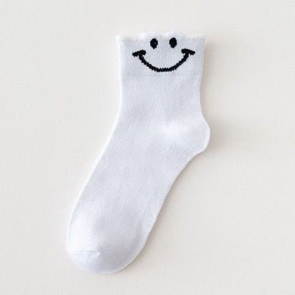 Pekanbaru Kaos Kaki Smile Hitam Putih Kuning Senyum Import Sock Smiley Simple Polos Tebal High Quality Korean Style
