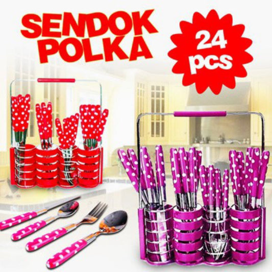 Pekanbaru Sendok Polkadot 24 Pcs ( Sendok,Garpu, Pisau) / Alat Makan Pisau Dapur Pisau / Dining Cutlery Set