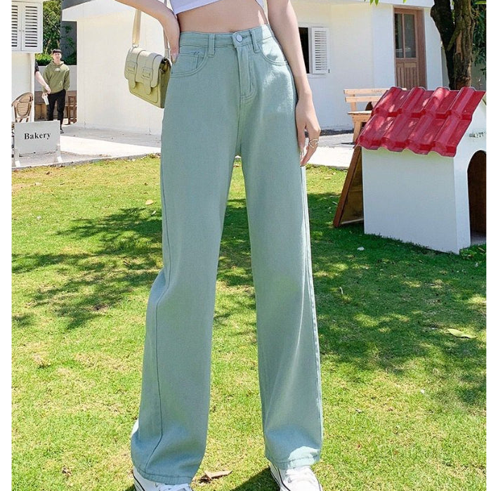 Pekanbaru Celana Jeans Panjang Colorful Pink Hijau Kuning Coklat Loose Jeans Korean Style Highwaist Simple Elegan Import Premium Long Pants Casual