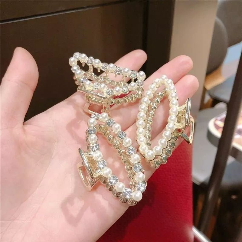 Pekanbaru Jedai 5Cm Mutiara Elegan / Jepit Rambut Alloy Korea Mutiara Permata