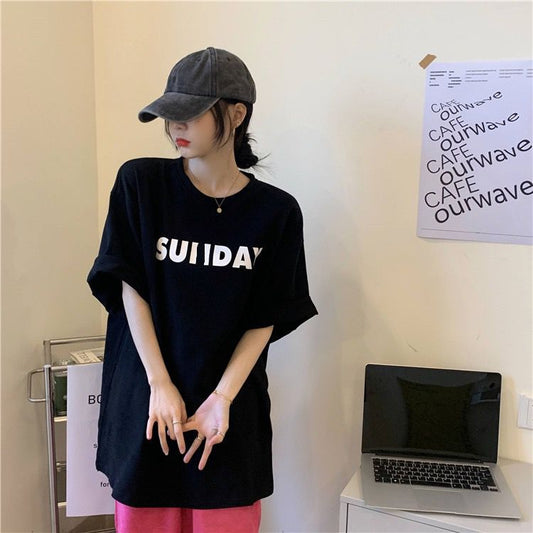 Pekanbaru Kaos Oversize Sunday Sablon Weekend Stop T-shirt Unisex Simple Aesthetic Tosca Baju Santai Korean Style