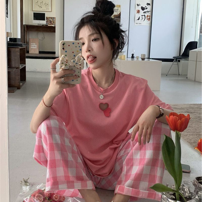 Pekanbaru Setelan Wanita Daily Set Pink Love Celana Square One Set Oversize Pinky Girl Simple Aesthetic Korean Style