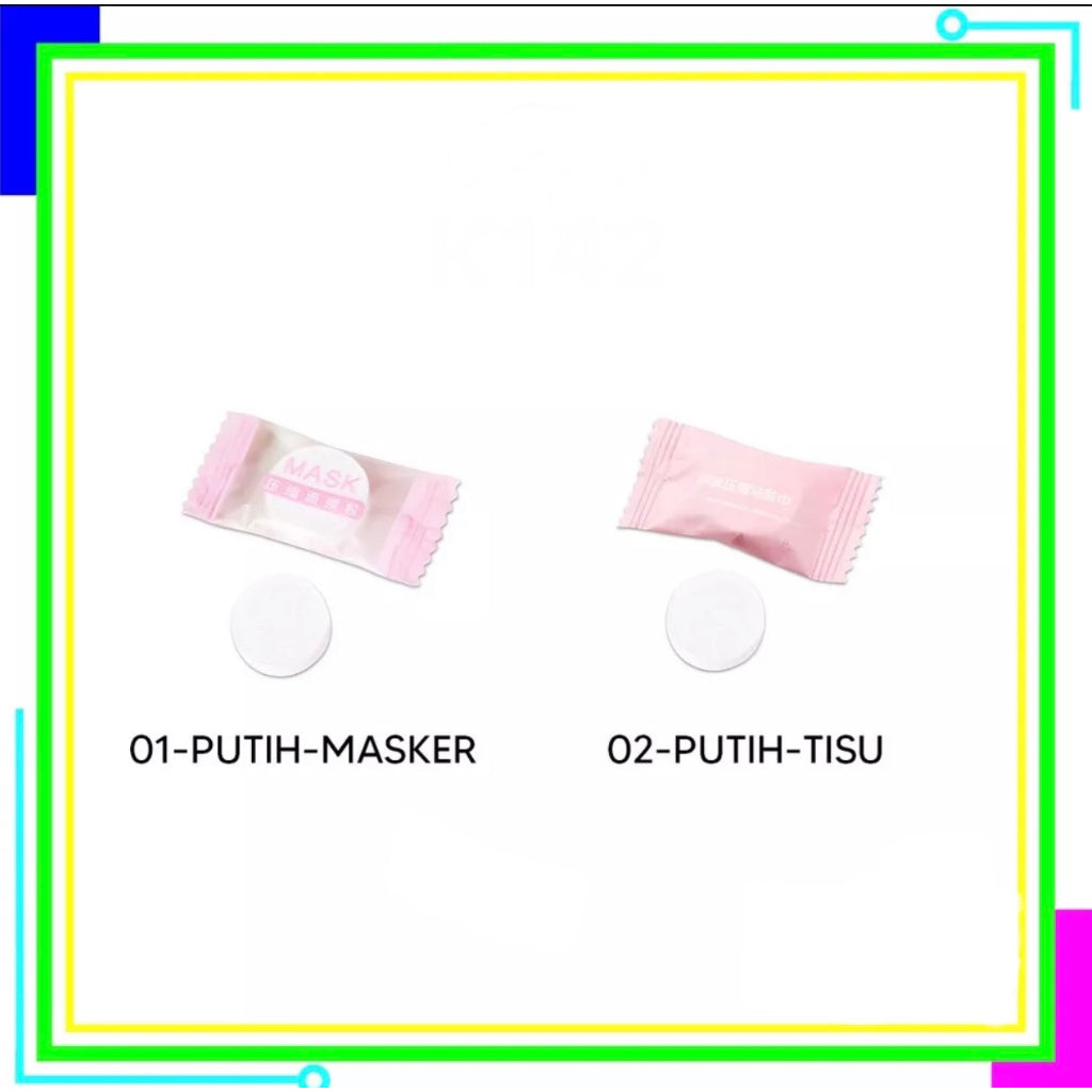 Pekanbaru HR-COMPRESSED FACIAL PAPER SHEET MASK TISU TABLET MASKER KERTAS POLOS DIY TISU CANDY MASKER CANDY KERING Natural Non Woven Cotton