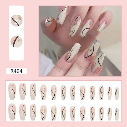 Pekanbaru (24Pcs Free Lem) Kuku Palsu Murah Tahan Air Fashion Nail Art 3D Korea Fake Nails Manicure