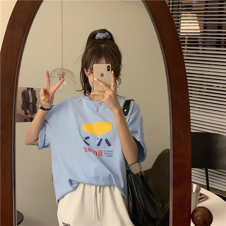 Pekanbaru Kaos Oversize Bread Roti Soft Color Biru Lilac Putih Sablon Cloudy Japanese Simple Aesthetic Health Flavor Fresh Unisex Korean Style