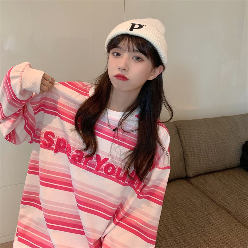 Pekanbaru Sweater Oversize Spear Youth Ombre Pink Biru Bordir Bludru Simple Aesthetic Sweatshirt Couple Unisex Korean Style