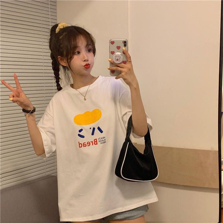 Pekanbaru Kaos Oversize Bread Roti Soft Color Biru Lilac Putih Sablon Cloudy Japanese Simple Aesthetic Health Flavor Fresh Unisex Korean Style