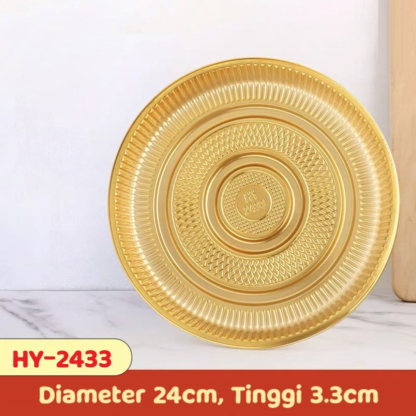 Pekanbaru Tray Mika Bulat Gold / Alas Puding Berbagai Ukuran Per Pack
