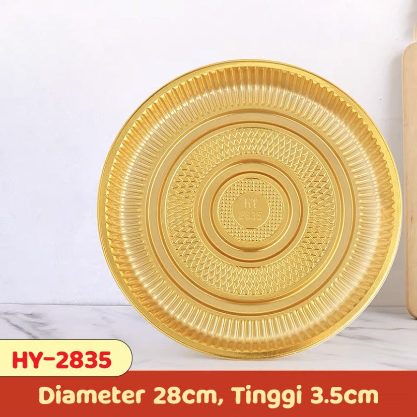 Pekanbaru Tray Mika Bulat Gold / Alas Puding Berbagai Ukuran Per Pack