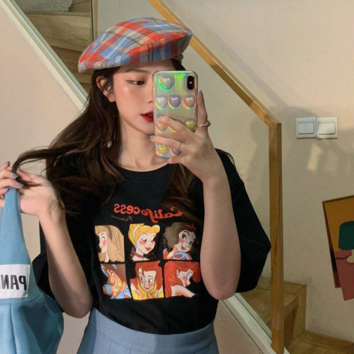 Pekanbaru Kaos Oversize Princess Family Califocess T-shirt Motif Puzzle Tuan Putri Snow White Jasmine Simple Aesthetic Couple Unisex Korean Style