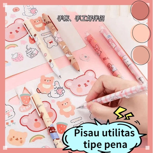 Pekanbaru Sanrio Cutter Pen Stiker / Pisau Pemotong Pulpen Retractable Handmade Portable Desain Kartun Kreatif / Cutter Pen Stiker