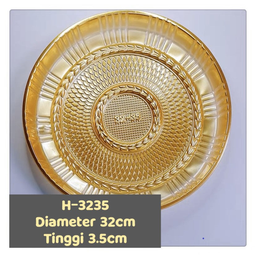 Pekanbaru Tray Mika Bulat Gold / Alas Puding Berbagai Ukuran Per Pack