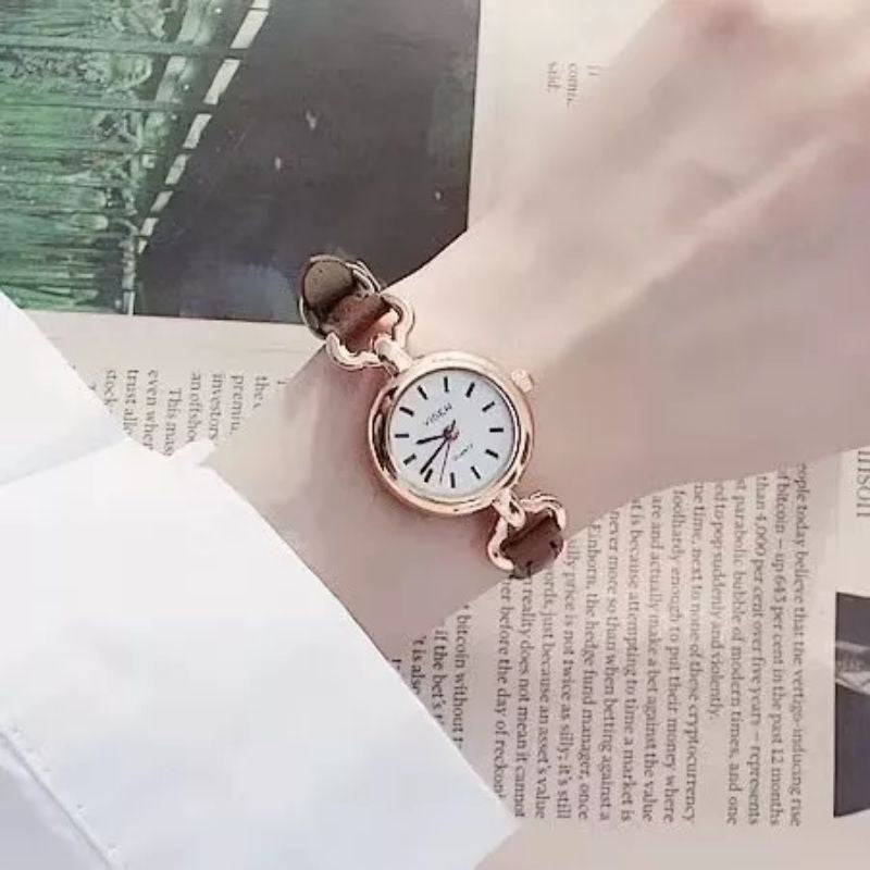 Pekanbaru Jam Tangan Casual Wanita Analog Kecil Dial Bulat Dengan Strap Pu
