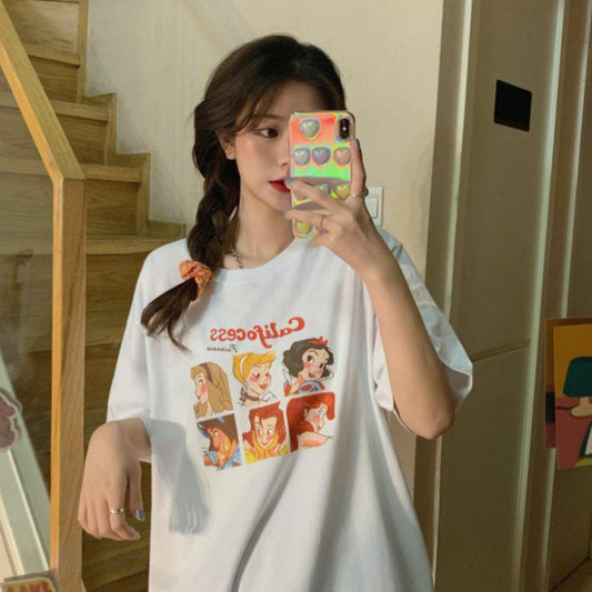 Pekanbaru Kaos Oversize Princess Family Califocess T-shirt Motif Puzzle Tuan Putri Snow White Jasmine Simple Aesthetic Couple Unisex Korean Style