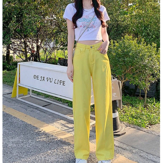 Pekanbaru Celana Jeans Panjang Colorful Pink Hijau Kuning Coklat Loose Jeans Korean Style Highwaist Simple Elegan Import Premium Long Pants Casual