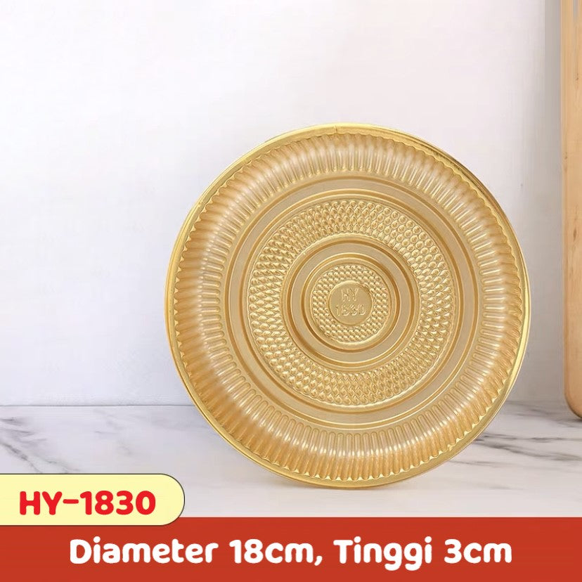Pekanbaru Tray Mika Bulat Gold / Alas Puding Berbagai Ukuran Per Pack