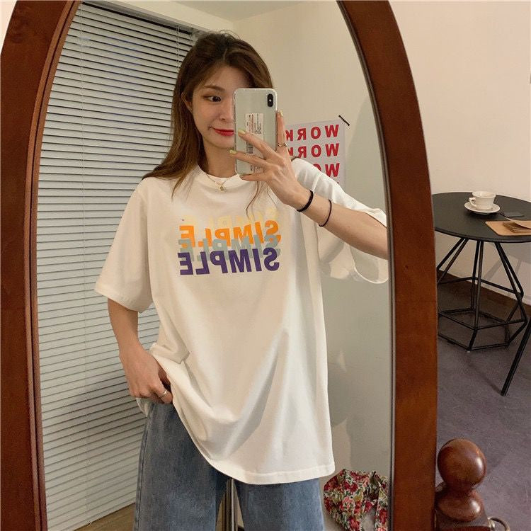 Pekanbaru Kaos Oversize Simple Lilac Putih Sablon Huruf Colorful Shadow T-shirt Aesthetic Unisex Polos Simpel Korean Style