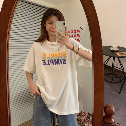 Pekanbaru Kaos Oversize Simple Lilac Putih Sablon Huruf Colorful Shadow T-shirt Aesthetic Unisex Polos Simpel Korean Style