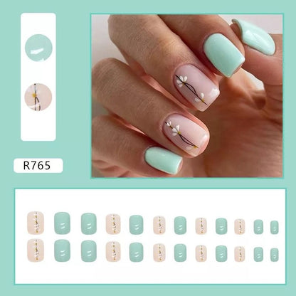 Pekanbaru (24Pcs Free Lem) Kuku Palsu Murah Tahan Air Fashion Nail Art 3D Korea Fake Nails Manicure