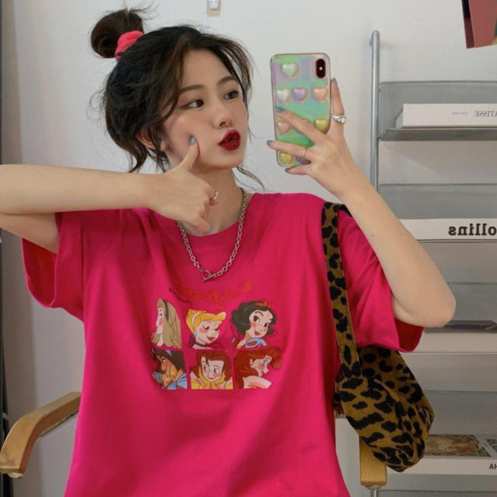 Pekanbaru Kaos Oversize Princess Family Califocess T-shirt Motif Puzzle Tuan Putri Snow White Jasmine Simple Aesthetic Couple Unisex Korean Style