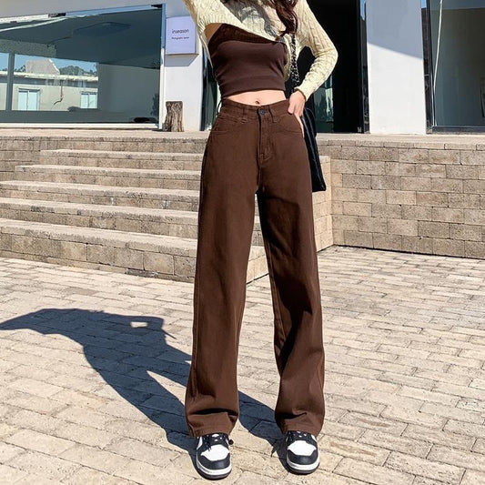 Pekanbaru Celana Jeans Panjang Colorful Pink Hijau Kuning Coklat Loose Jeans Korean Style Highwaist Simple Elegan Import Premium Long Pants Casual