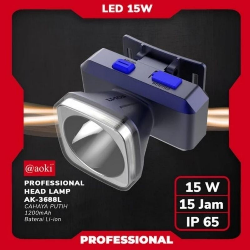 Pekanbaru Senter Kepala Led Aoki Ak 3678L / Ak 3688L 15W Headlamp