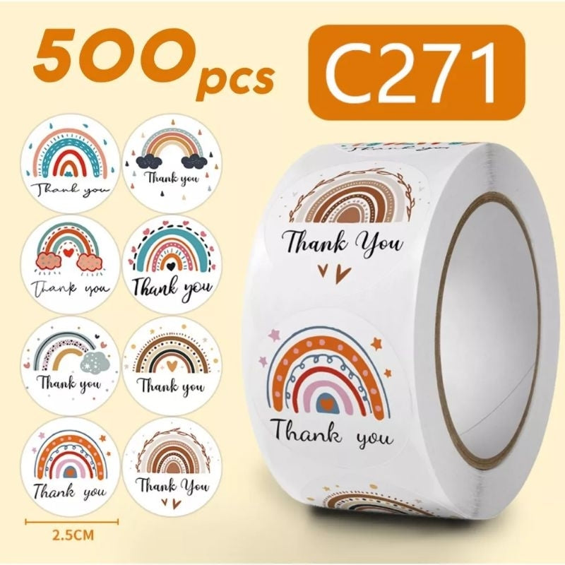 Pekanbaru 1 ROLL Stiker Label Thank You (500 Pcs) Sticker Ucapan Bulat Tempel Label Colorfull 2,5 cm