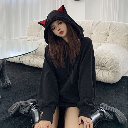 Pekanbaru Hoodie Oversize Hitam Merah Evil Premium Cute Devil Bahan Tebal Berkualitas Hoodie Malaikat Maut Unik Trending Korean Style