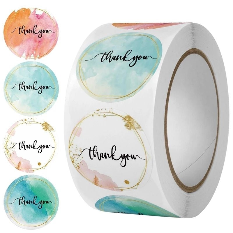 Pekanbaru 1 ROLL Stiker Label Thank You (500 Pcs) Sticker Ucapan Bulat Tempel Label Colorfull 2,5 cm
