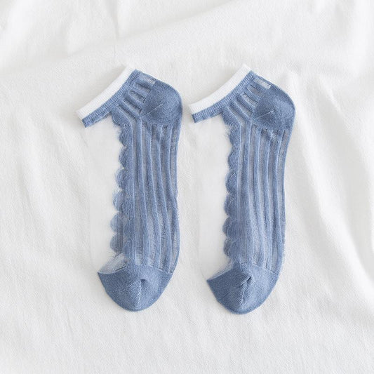 Pekanbaru Kaos Kaki Soft Semi Transparan Women Socks Jaring Kaus Kaki Berkualitas Korean Style Colorful Pastel Renda Aesthetic Clear